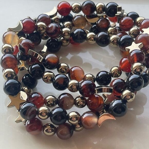 Sardonyx onyx carnelian ONE NEW stretch beaded bracelet natural stone crystal st - Picture 8 of 16